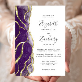Modern Purple Gold Ink Wedding Invitation Inbjudningar