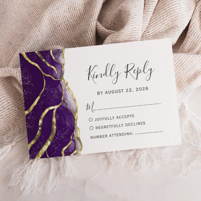 Modern Purple Gold Ink Wedding OSA Kort (Skapare uppladdad)
