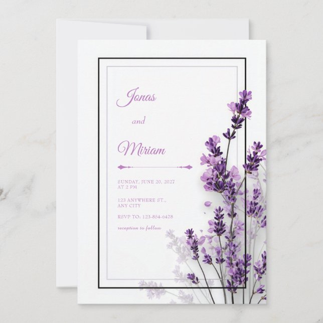 Modern Purple Lavender Black Purple Frame Wedding Inbjudningar (Framsida)
