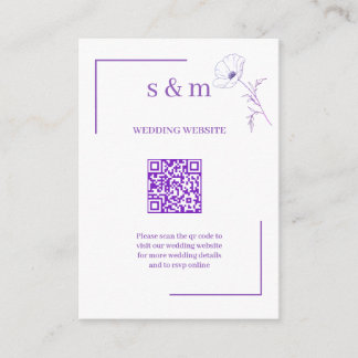 Modern Purple Line Art Flo QR Code Wedding Website Tilläggskort