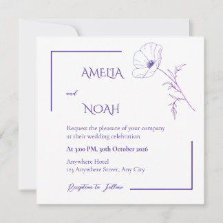 Modern Purple Line Art Floral Wedding Invitation Inbjudningar