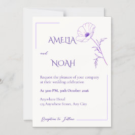 Modern Purple Line Art Floral Wedding Invitation Magnetisk Inbjudningskort