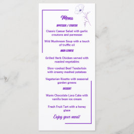 Modern Purple Line Art Floral Wedding Menu Card Meny