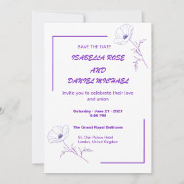 Modern Purple Line Art  Save the Date Wedding Card Spara Datumet