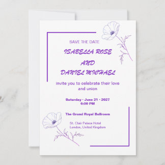 Modern Purple Line Art  Save the Date Wedding Card Spara Datumet