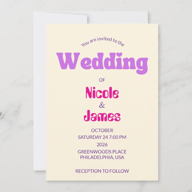 Modern Purple Peach Elegant Wedding Invitation Inbjudningar (Framsida)