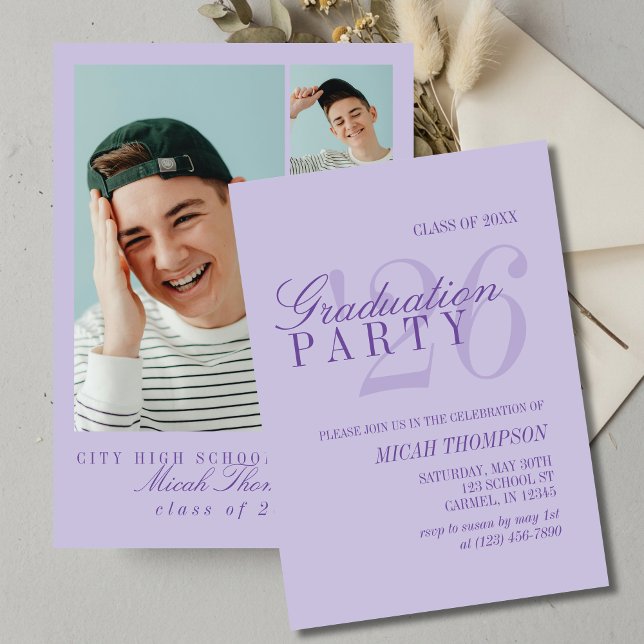 Modern Purple Photo Graduation Party Inbjudningar (Modern Purple Photo Graduation Party Invitation)