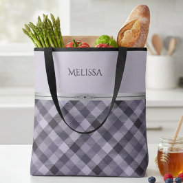 Modern Purple Plaid Boutique Style Tote Bag Tygkasse
