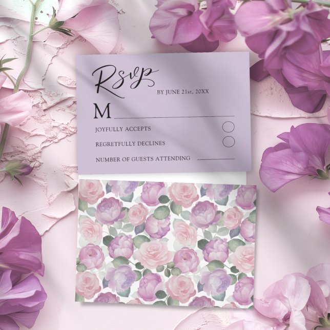Modern Purple Rose RSVP Wedding Card OSA Kort (Skapare uppladdad)