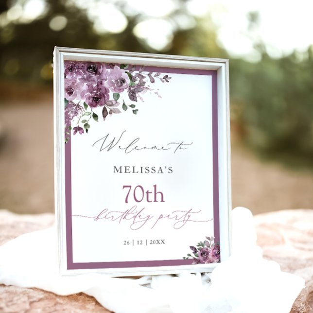 Modern Purple Roses Any Age Birthday Welcome Poster (Skapare uppladdad)
