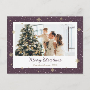 Modern Purple Snowflake Photo Christmas Helg Vykort