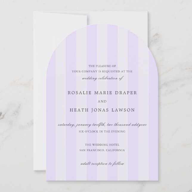 Modern Purple Stripes Elegant Wedding Inbjudningar (Framsida)