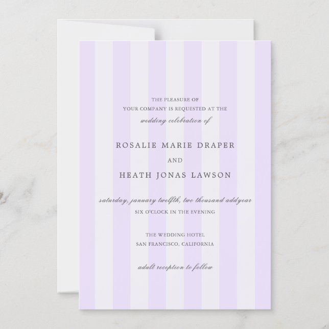 Modern Purple Stripes Elegant Wedding Magnetisk Inbjudningskort (Framsida)