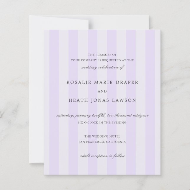Modern PurpleStripes Budget Wedding Invite (Framsida)