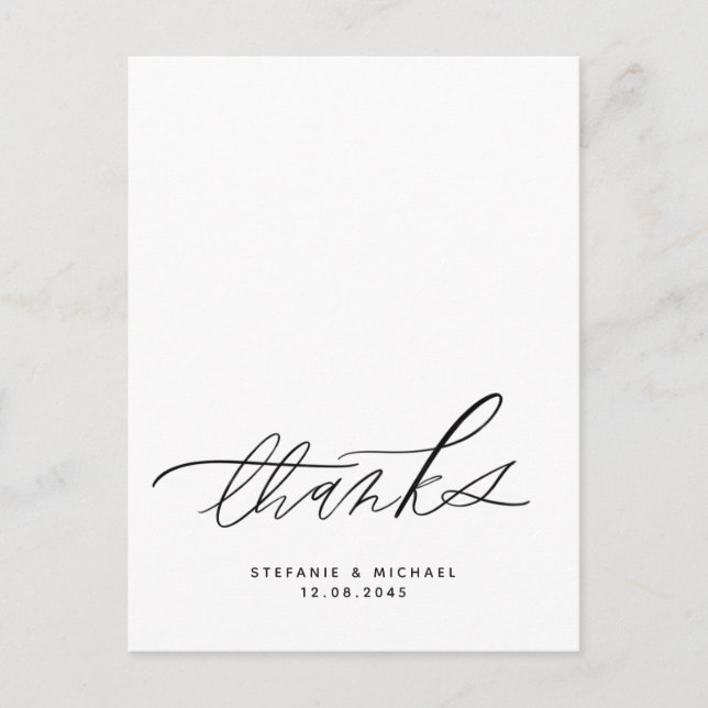 Modern push Calligraphy Bröllop Tack Vykort (Framsida)