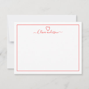 Modern Push Red Heart Personlig Note Card Anteckningskort