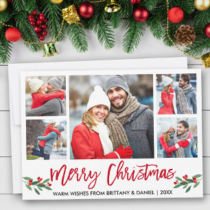 Modern Push Script Red 5 Photo God jul Julkort