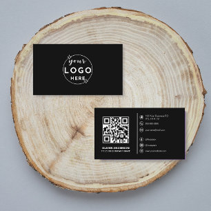 Modern QR Anpassningsbar Logotyp Social Media Blac Visitkort