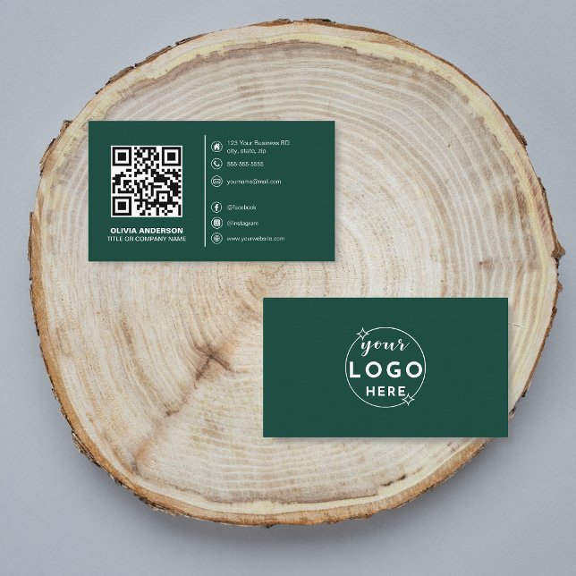 Modern QR-Anpassningsbar Logotyp Social Media Grön Visitkort (Skapare uppladdad)