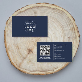 Modern QR Anpassningsbar Logotyp Social Media Navy Visitkort