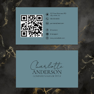 Modern QR Anpassningsbar Social Media Hazy Teal Visitkort