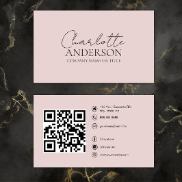 Modern QR Anpassningsbar Social Media Rosa Visitkort