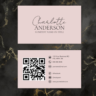 Modern QR Anpassningsbar Social Media Rosa Visitkort