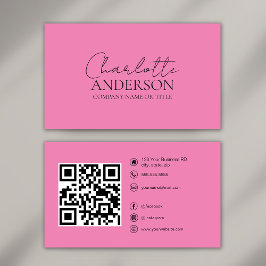 Modern QR Anpassningsbar Social Media Rosa Visitkort