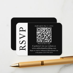 Modern QR Bröllop Black and White OSA Tilläggskort