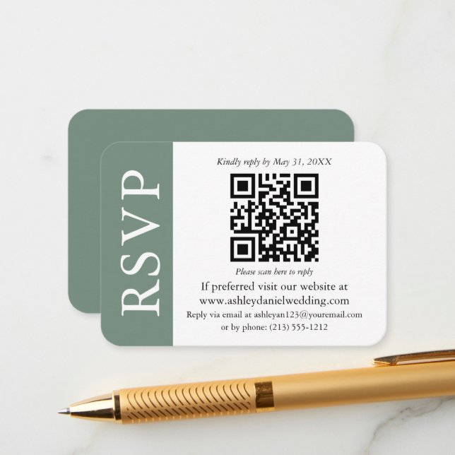 Modern QR Bröllop OSA Sage Grönt och Vit Tilläggskort (Fram/Back In Situ)