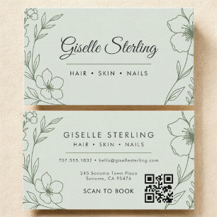 Modern QR Code Botanical Sage Grönt Beauty Salon Visitkort