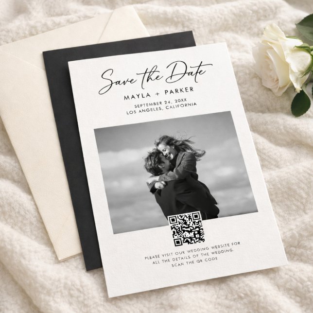 Modern QR Code Elegant Photo Wedding Save the Date Spara Datumet (Skapare uppladdad)