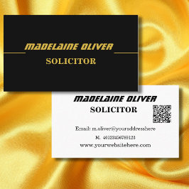 Modern QR Code Elegant Sleek Solicitor Black Visitkort