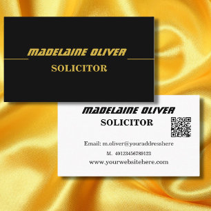 Modern QR Code Elegant Sleek Solicitor Black Visitkort
