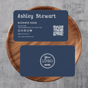 Modern Qr Code Facebook Instagram Logotyp Navy Blu Visitkort