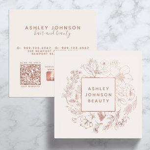 Modern QR Code Feminine Girly Rosa Botanical Fyrkantigt Visitkort