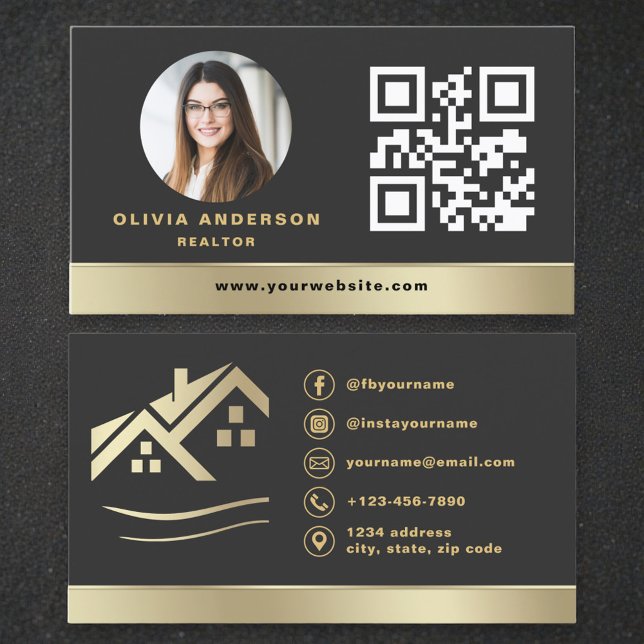 Modern QR Code Gold House Real Estate Realtor Visitkort (Skapare uppladdad)