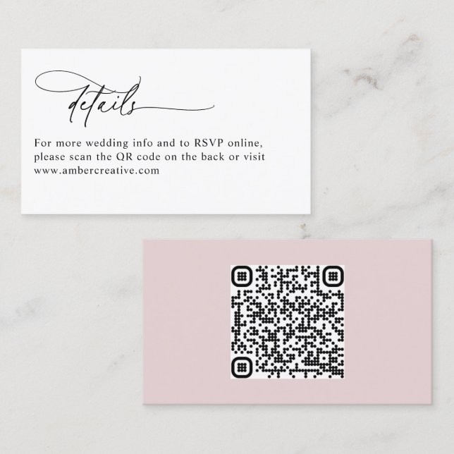 Modern QR Code Minimalist Wedding Enclosure Card Visitkort (Fram/baksida)