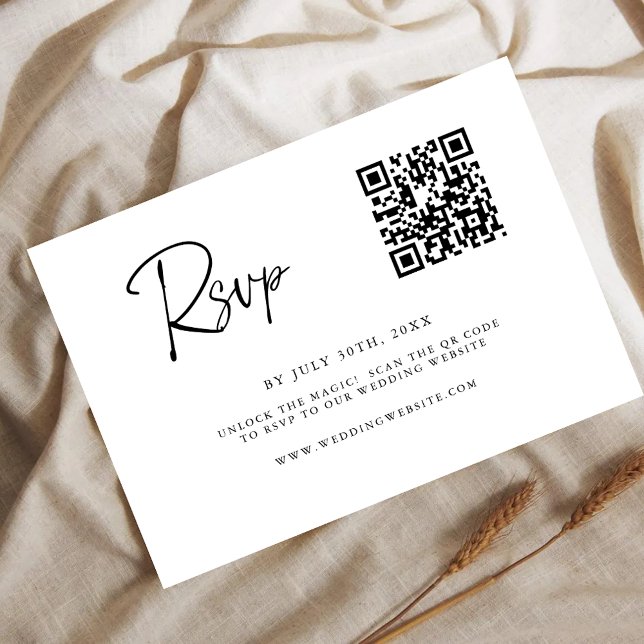Modern QR Code RSVP Card | Fine Line Script Spara Datumet (Skapare uppladdad)