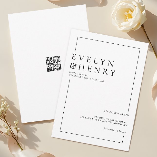 Modern QR Code Simple Black Line Wedding Inbjudningar (Skapare uppladdad)
