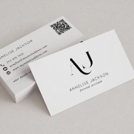Modern QR CODE svart och vitt monogrammat Visitkort