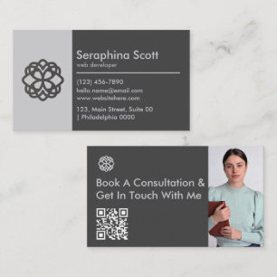 Modern QR Code Tech Savvy Sleek Black Grått Clean Visitkort