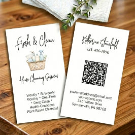 Modern QR Code Vertical House Cleaning Services Visitkort