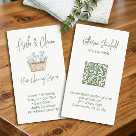 Modern QR Code Vertical House Cleaning Services Visitkort