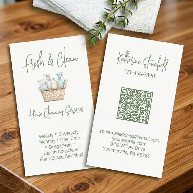 Modern QR Code Vertical House Cleaning Services Visitkort (Skapare uppladdad)