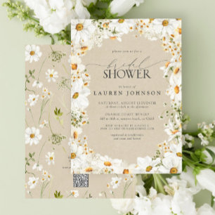 Modern QR Elegant-Daisy, Rustik-Möhippa för QR-kod Inbjudningar
