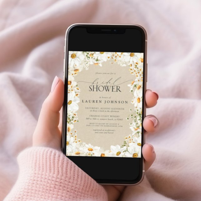 Modern QR Elegant-Daisy, Rustik-Möhippa för QR-kod Inbjudningar (Skapare uppladdad)