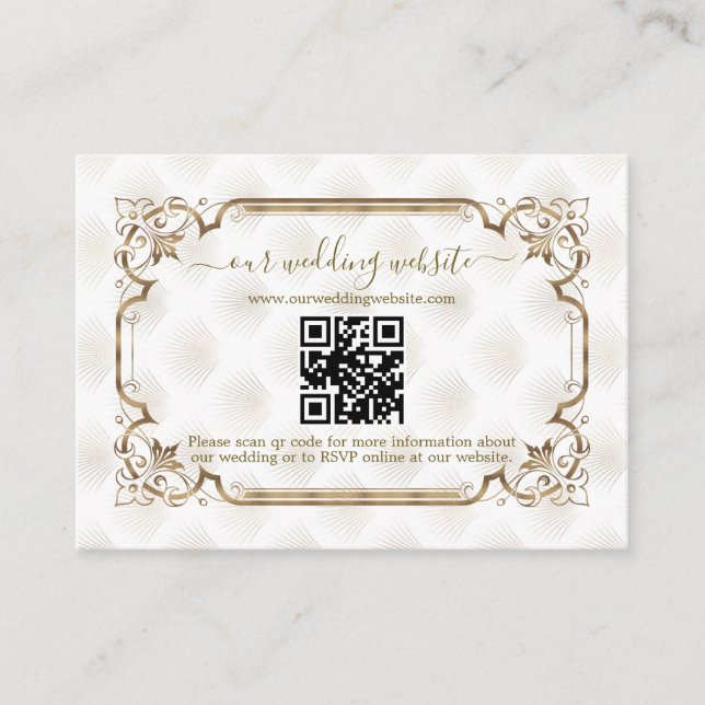Modern QR-guld Vit Art Deco Bröllopswebbplats   Tilläggskort (Framsida)