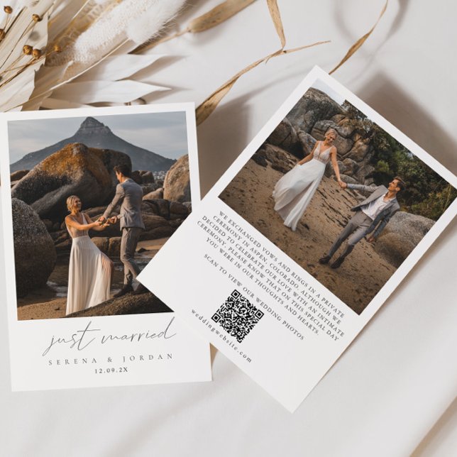 Modern QR-kod 2 Foto Ny gifta Bröllop Meddelande (Modern QR Code 2 Photo Just Married Wedding Announcement)
