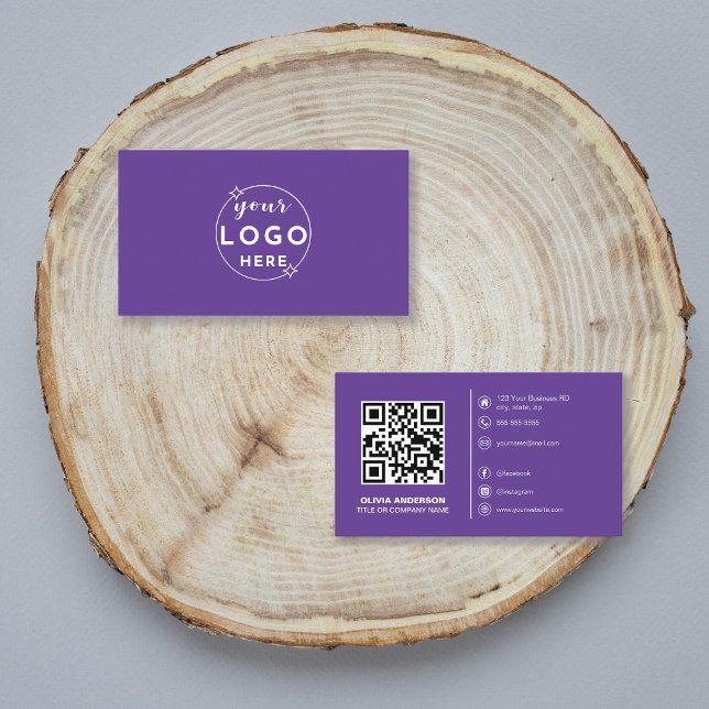 Modern QR-kod Anpassad logotyp Sociala medier Lila Visitkort (Skapare uppladdad)